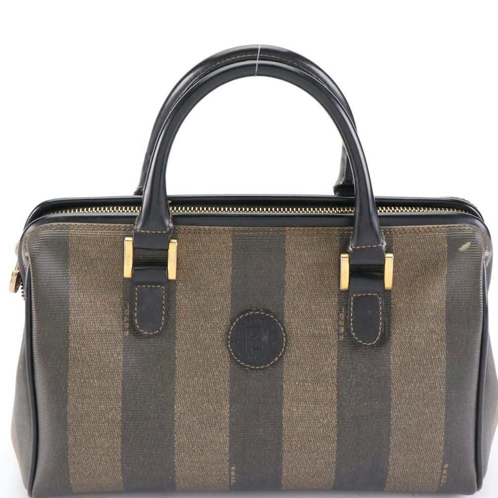 Authentic Fendi Pequin Boston Handbag